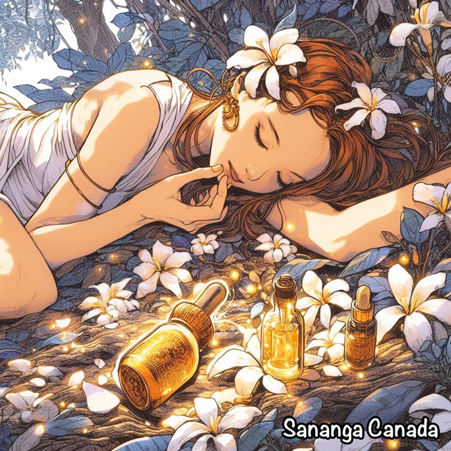 Sananga Canada forest floor art girl with golden shimmering Sananga Eye Drops