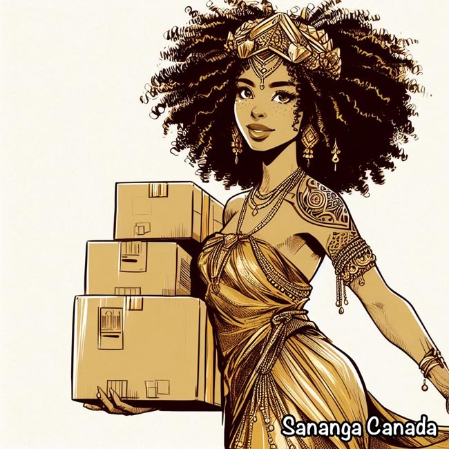 Sananga Canada girl carrying shipment boxes